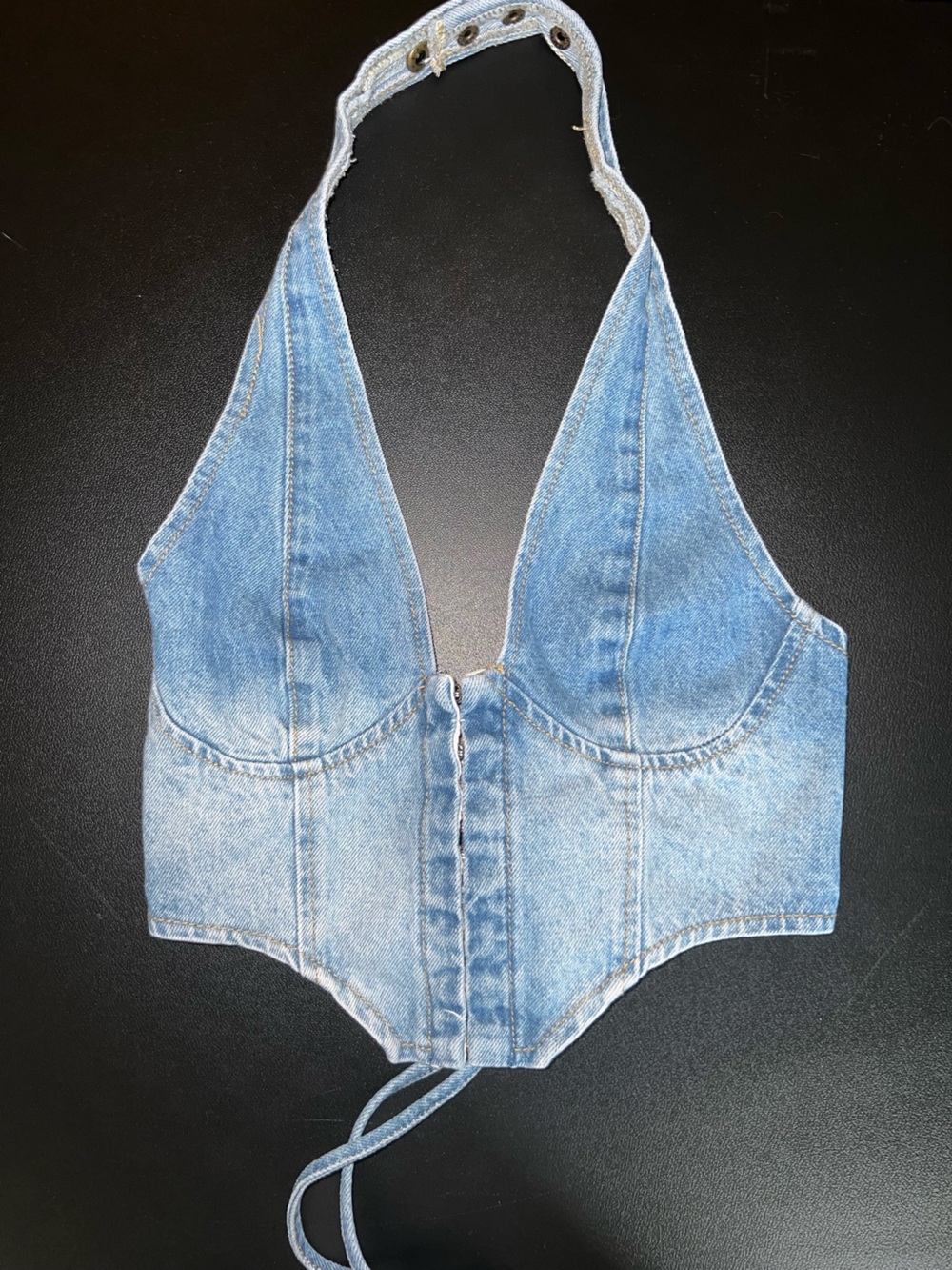 Edikted Light Blue Denim Halter Corset Tank Top